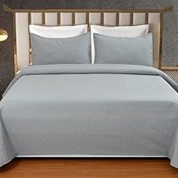 MallowWorld® All Weather 3 Pcs 100% Cotton Ultrasonic 280 Tc Solid King Size Quilted Bed Cover/Bedsheet with 2 Pillow Case, (Luxurious,Grey, 90X100 Inches, 254X228 cm)-image-28