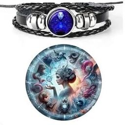 "Swissbell : - Virgo ((कन्या राशि) 12 New Constellation Bracelet Zodiac Signs Guardian Fluorescent Woven Leather Bracelet for Women & Men, All age Jewelry Gifts For Unisex-image-55