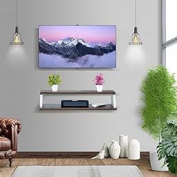 SNQ Tv Cabinet, TV Stand Unit Wall Shelf for Living Room/Wooden Wall Mounted TV Unit, TV Stand for Wall, Wall Shelf for Living Room, Set Top Box Stand (Walnut, White)-10