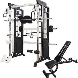 GAMMA FITNESS Home Gym Setup FTS- 101 Off White Multi Gym Fuctional Trainer with Adjutable Exercise Gym Bench Ab-201-81
