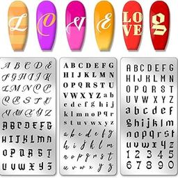 PH PandaHall 3PCS English Letter Nail Stamp Plate Personalized Letter Print Nail Stencils Stainless Steel Nail Template for English Alphabet Number Nail Art Design Image Plate 4.7x2.4 inches-image-23