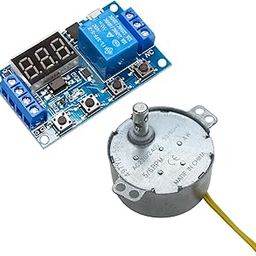Electronic Spices Timer Controller Module Kit - DC 6V to 30V 1 Channel Delay Power Relay Module with Adjustable Timing Cycle + 220-240V 6 rpm Swing Motor for Incubator Synchronous Egg Turner Motor-1