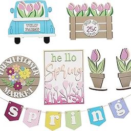 GLEAVI Tiered Tray Decor Wooden Signs for Spring Rustic Farmhouse Style Adornments for Home Kitchen and Party Displays Charming Floral Miniature Accents for All Occasions-image-38