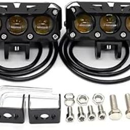 BIKEBLOOM 3 Lens Imported Fog Light 12V 200W Dc, Auxiliary Spot Projector Yellow And White Beam Off-Roading Universal For All Motorcycle (Pack Of 2, 3 Way Switch), Led-26
