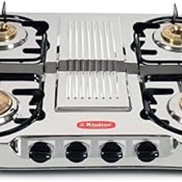 Khaitan 4 Burner Draw Double Decker (with extra big party cooking) Stainless Steel Manual Gas Stove, 100% Pure Brass Burners, Heavy Stainless Steel Body (4 Burners)-image-14