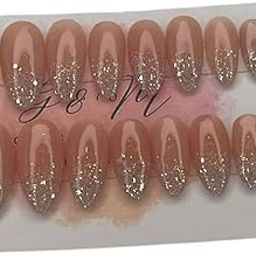Gloss & Matte Peach Ombre Glitter a Press On Nails for Women Fake Nails 16 Pcs Nail Extension kit Stick On Nails with Nail Stickers-42