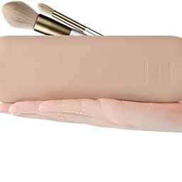 Medium Size Zipper Silicon Pouch Portable PU Makeup Brush Organizer Zipper Anti Fall Out Travel Case Bag for Home Office 1 PCS (Khakhi)-image-40