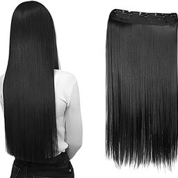 BLUSHIA Women Hair Extension Long Straight Black 22 Inches Hairpiece With 5 Clip/Hair Extension for Women-image-80