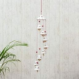 Ceramic Melodious and Positive Energy Sound Bell Shape 8 Bells Wind Chime for Home Decor (White)-image-11