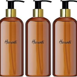 Harrods Empty Amber Shampoo Pump Bottles Refillable Dispenser Container Liquid Soap Dispenser Pump Lotion Bottle Plastic Cylinder with Pumps - 500ml Each Pack of 3-16