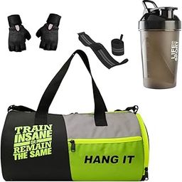 Gym Bag Combo - Polyester Gym Bag with Shoe Compartment, Black Gym Gloves, 400 ml Shaker Bottle, Foam Hand Gripper Gym Kit for Men and Women-43