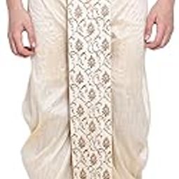 Men's Traditional Beige Coloured Embroidered Art Silk Dhoti Regular Kurta (SY_DH_102 One Size)-image-64