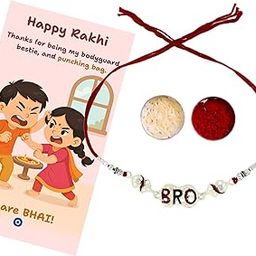 BRO Letter Rakhi with Quirky Raksha Bandhan Card, Roli & Chawal | Funky Gift Combo for Brother | Rakhi Set for Pyare Bhai-image-39