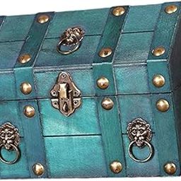 CALANDIS™ Pirate Treasure Chest Solid Wood for Women Vintage Design Storage Box Green | Trunks & Chests | Furniture-14