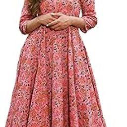 Women's Cotton Printed Anarkali Kurti with Palazzo Pants Set, Floral-33