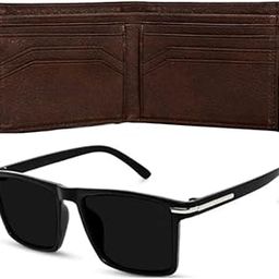 Men's Classic Brown Leather Wallet and Black Square Sunglasses Gift Set-image-120
