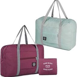 2 pack Foldable Travel Duffel Bag with Fixed on the Trolley Case, Waterproof Luggage Travel Bag, Lightweight Carry On Bag for Sports, Vacation, Shopping, Gym (wine red, light blue), Light Blue,Wine-image-33