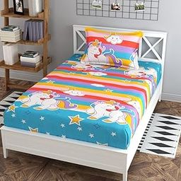 Gleeson 210 TC Polycotton Unicorn Cartoon Printed Flat Bed Sheets for Single Bed with 1 Pillow Covers|Bedsheets for Kids Room Good Night (60x90 Inch) Bed Sheets Single Size Bed Hypoallergenic-image-12