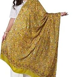 Women Silk Blend Wool Shawl Floral & Paisley Pattern Kashmiri Sozni Work Printed Shawls Extra Soft Warm - Size 40 inch x 80 inch-picture-27