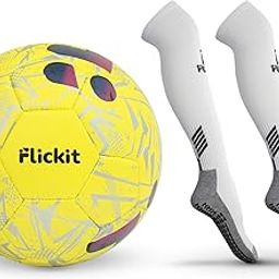 FLICKIT Football Training Combo – Size 5 Smart Football with Long Grip Socks Size L | AI-Enabled Ball with App Tracking | Non-Slip Socks for Match, Gym, Training | for Men, Women, Kids-image-92