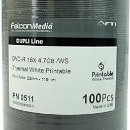 FalconMedia DVD-R16x 4.7 GB White Thermal Printable for Rimage and Teac Printer Print Area 23mm-118mm-image-2