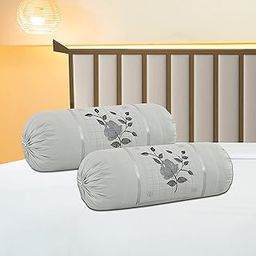 Bolsters Covers Set of 2 Piece with Embroidery Work Grey Color-image-35