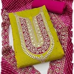 Women's Chanderi Silk Embroidery Salwar Suit Unstitched Dress Material-image-75