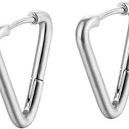 el regalo Waterproof Men's Women's Punk Stainless Steel Triangle Shape Design Hoop Earrings - Geometry Triangle Huggie Hoop Earrings, Minimalist Punk Rock Style-picture-9