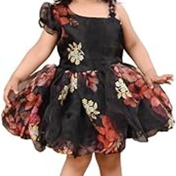 PRIMROSES Black Floral Organza one Side Shoulder Balloon Frock | Regular | One Shoulder | Full Sleeves-image-80