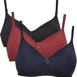 Women Cotton Blend Solid Lightly Padded Bra Non-Wired Full Coverage Combo Pack Multicolor Cup- B-20