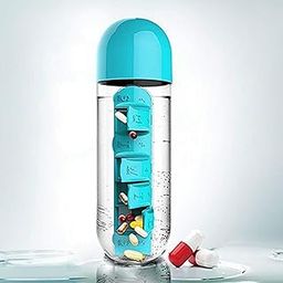 OCTOPUSPRIME 2 in 1 Weekly Medicine 600ml Pill Box Organizer with Water Bottle Protein Shaker Weekly 7 Compartments with Drinking Bottle (1 pcs-Multicolor)-image-44