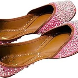 Pink Beaded Jutti for Women | Handcrafted Women's Flats with Crystal Embellishments, Traditional Ethnic Footwear for Festive Occasions-image-1