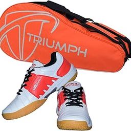 Gowin Badminton Shoe Power White/Red Size-9 with Triumph Badminton Bag 303 Orange/Grey-image-88