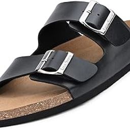 Comfortable Open Toe Cork Sandals | Black Lightweight Mule Style Casual Sliders Easy Slip-on Slippers | Back Open Sandals | LSOF-11-JB | UK-6-picture-12