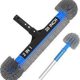 Helix Swimming Pool 20‘’ Aluminum Frame Pool Round Scrub Brush Head Heavy Duty Cleaning Detachable Cobweb Duster 2 in 1 with EZ Clip & Durable Nylon Bristles Wavy Side Brushes Inground Above-Ground-3