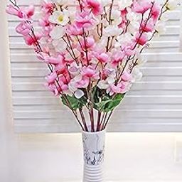 Artificial Flowers Bunch for Decoration Cherry Blossom, Ideal for vase, Home, Office Decor, Gifts, Craft, Artificial Plants for Decoration, Without vase, White Pink, Combo, 2 Pieces-image-24