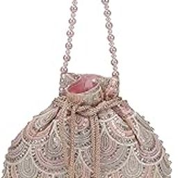 Women Ethnic/Wedding Fabric Soft Body Dori closure Embroidered Handbags with-image-9