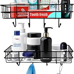 V B2B Home needs Self-Adhesive Bathroom Shelves/Rack for Wall/Shelf Organizer/Kitchen/Rack Shelf with Stickers and 4 Hooks for Towel Holder - Pack of 2 (Black, Stainless Steel) (2)-image-43