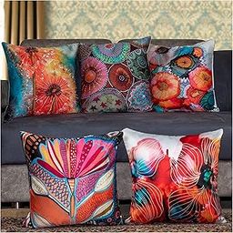 Amazon Brand - Umi Satin Floral Cushion Covers Set of 5 Pieces (16X16 Inches, Kaas)-image-91