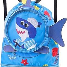 PALAY® Swimming Bag for Kids Cartoonish Print Shoulder Bag for Kids Large Capacity Backpack for Girls Boys Wet Dry Separation Drawstring Bag Beach Bag for Clothes 16.5 inches Blue-image-24
