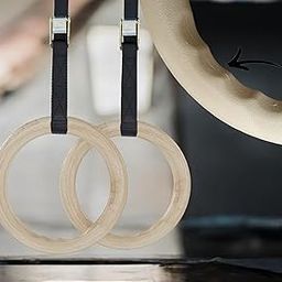 TechHark® Gymnastic ABS Rings with Heavy Duty Adjustable Strap Capacity with 14.5ft Adjustable Buckle Straps for Cross Fitness Functional Training for Home Gym Full Body Workout (Gym.Ring Off White)-image-111