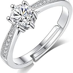 Round Stone Rings for Women, Cubic Zirconia Rings, Adjustable Silver Ring for Girls, Dainty Rings, Ring for Girlfriend, Engagement Gift for Fiancee, Simple Ring for Teenagers, Gift for Her-9