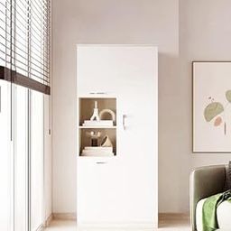 2 door wardrobe in Frosty White and light oak for bedroom / 2 door wardrobe with multiple shelves and Hanging Space for clothes-picture-7