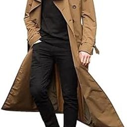 Ubervia Jackets - Mans Double Breasted Trench Coat Oversized Casual Windbreaker Lapel Long Jacket Long Belted Windbreaker Slim Overcoat-image-43