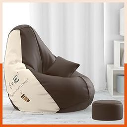 Biggie Bean Bag with Beans Filled 5XL VibeBoost Premium Bean Bag with Free Cushion and Footrest - Official : Brewed Bliss Combo (Matching Color : Regular, e=mc2 Brown Cream)-picture-3