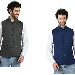 Men Waistcoat Nehru/Modi Jacket for Winter (Pack of 2) Grey::Navy Blue-image-62