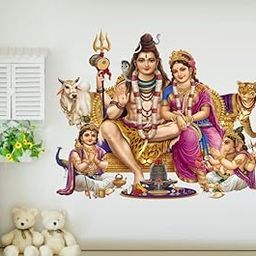 Delight Art Shankar Bhagwan and Parvati Maa with Little Ganesha Wall Sticker Size - (57 * 47) cm-image-26