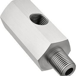 EVIL ENERGY 1/8 BSPT Oil Pressure Sensor Tee Adapter, Stainless Steel 1/8 BSPT Female to Male Threaded Adapter Oil Pressure Adapter with 1/8 NPT Female Port, Sliver-25