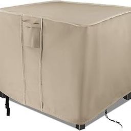 Saking Fire Pit Cover 30 Inch, Waterproof Heavy Duty 600D Square Firepit Covers Gas Fireplace Fire Pit Table Cover for Propane Fire Pit - 30 x 30 x 25 Inch (Beige)-image-38