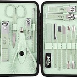 Beauté Secrets Luxury Nail Cutter Set, 18 Pieces Grooming Kit (Eyebrow Razor, Tweezer, Hair Plucker, Baby Nail Cutter, Ear Cleaner,Nail Cleaner,) Pedicure Gift for Men and Women (Green)-12